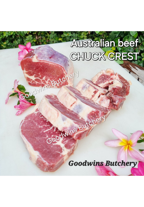 Beef CHUCK CREST Australia brand AMH frozen half cut as steaks 1" +/- 1.2kg 4-5pcs (price/kg)